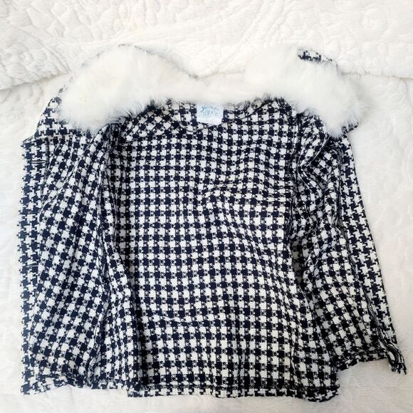 Jessica Ann Houndstooth Coat Faux Fur Collar Cuffs Lightweight Unlined Size 48M - Picture 3 of 6